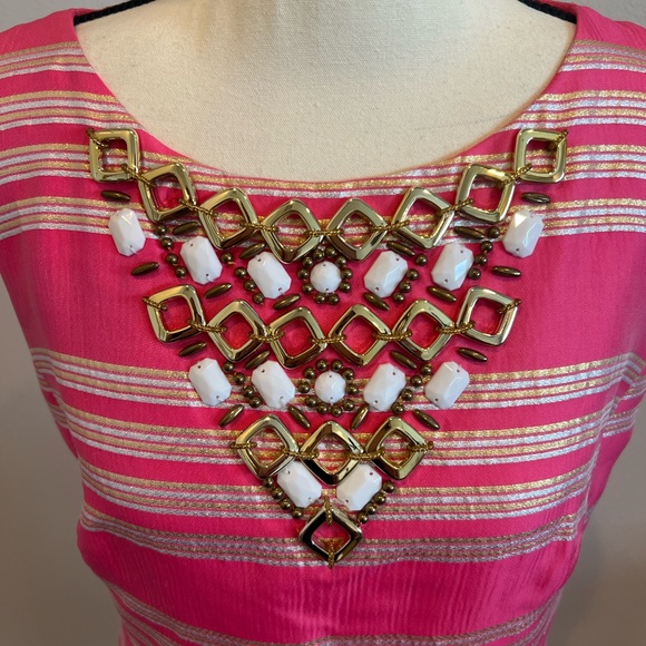 Lilly Pulitzer Pink Gold and Silver Striped Virginia Dress - Picture 2 of 7